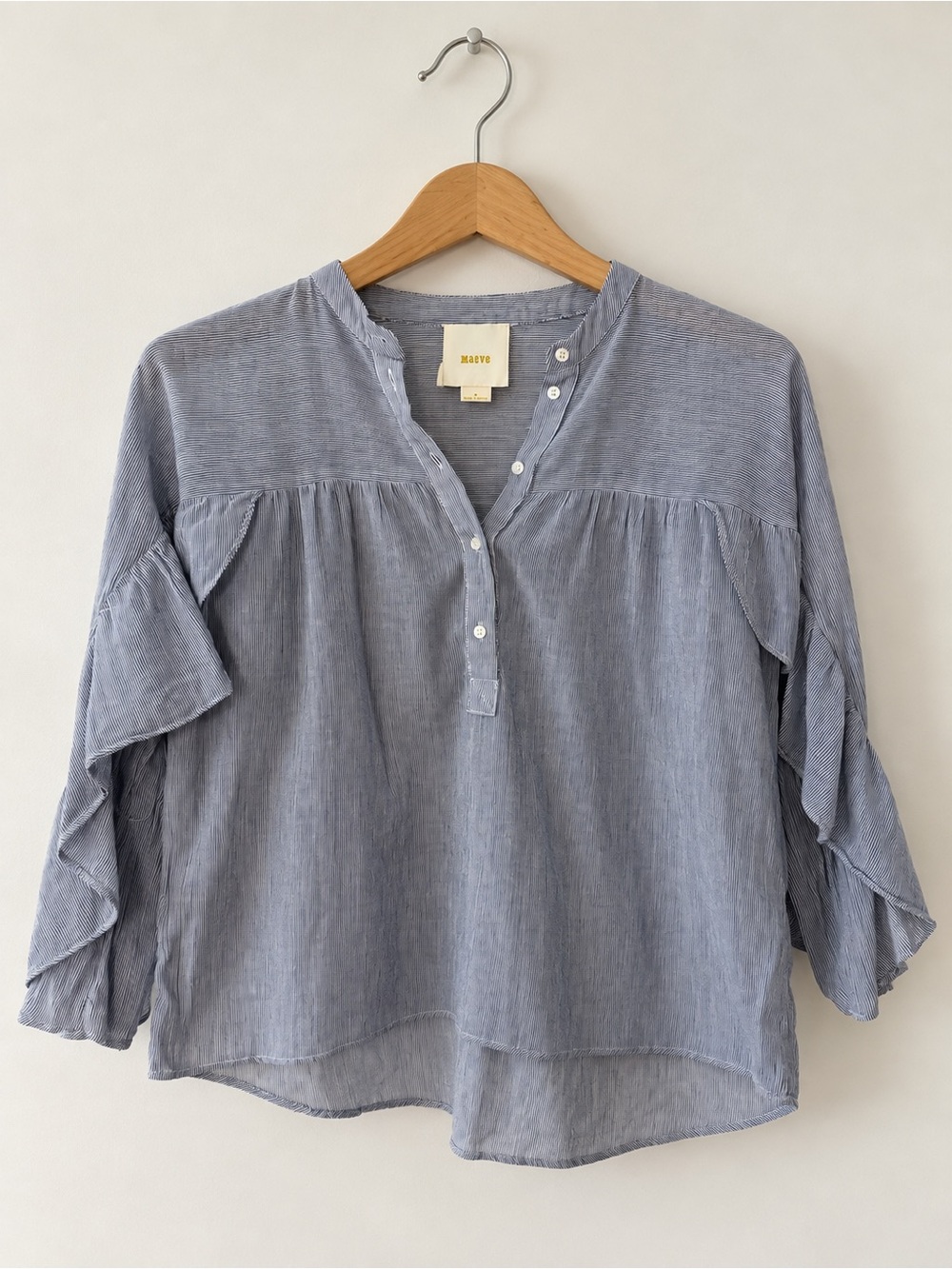 Maeve 100% Cotton Light Blue Ruffled Sleeve Cotton Top